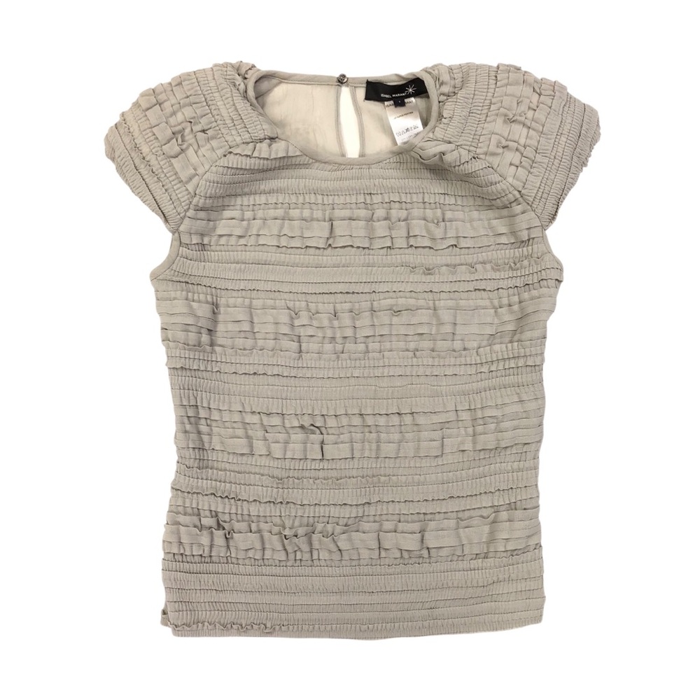 Isabel Marant Women's Ruffled Padded Shoulders Top Sleeveless Size 1 Small Gray